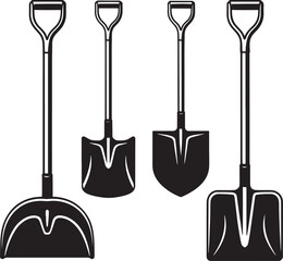 Shovels silhouette set vector illustration isolated On Transparent Background