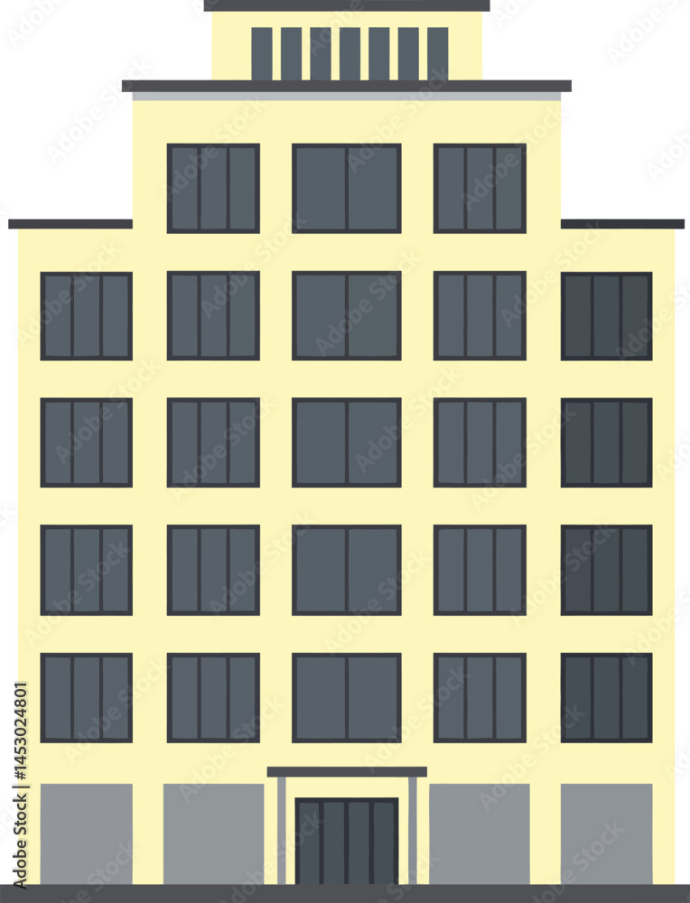 Poster modern beige office building with multiple windows and flat roof vector illustration for urban archi