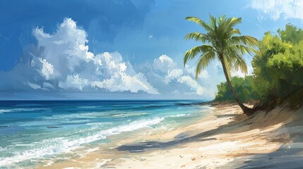 Naklejka premium Tropical beach scene under a sunny sky.