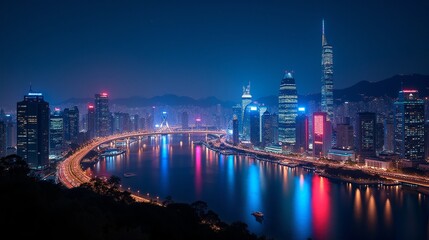 Obraz premium Neon Nightscape: City Lights Illumination
