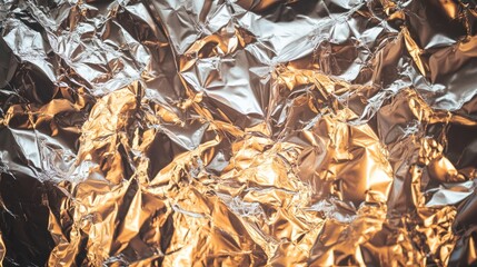 Crumpled metallic foil texture silver and gold abstract background