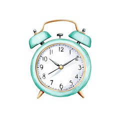 Vintage Alarm Clock: A timeless teal alarm clock illustration, evoking a sense of nostalgia with its classic design.