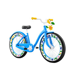Fototapeta premium Bike adorned with floral and nature elements: A beautiful and vibrant light blue bicycle, adorned with charming floral and nature-inspired elements.