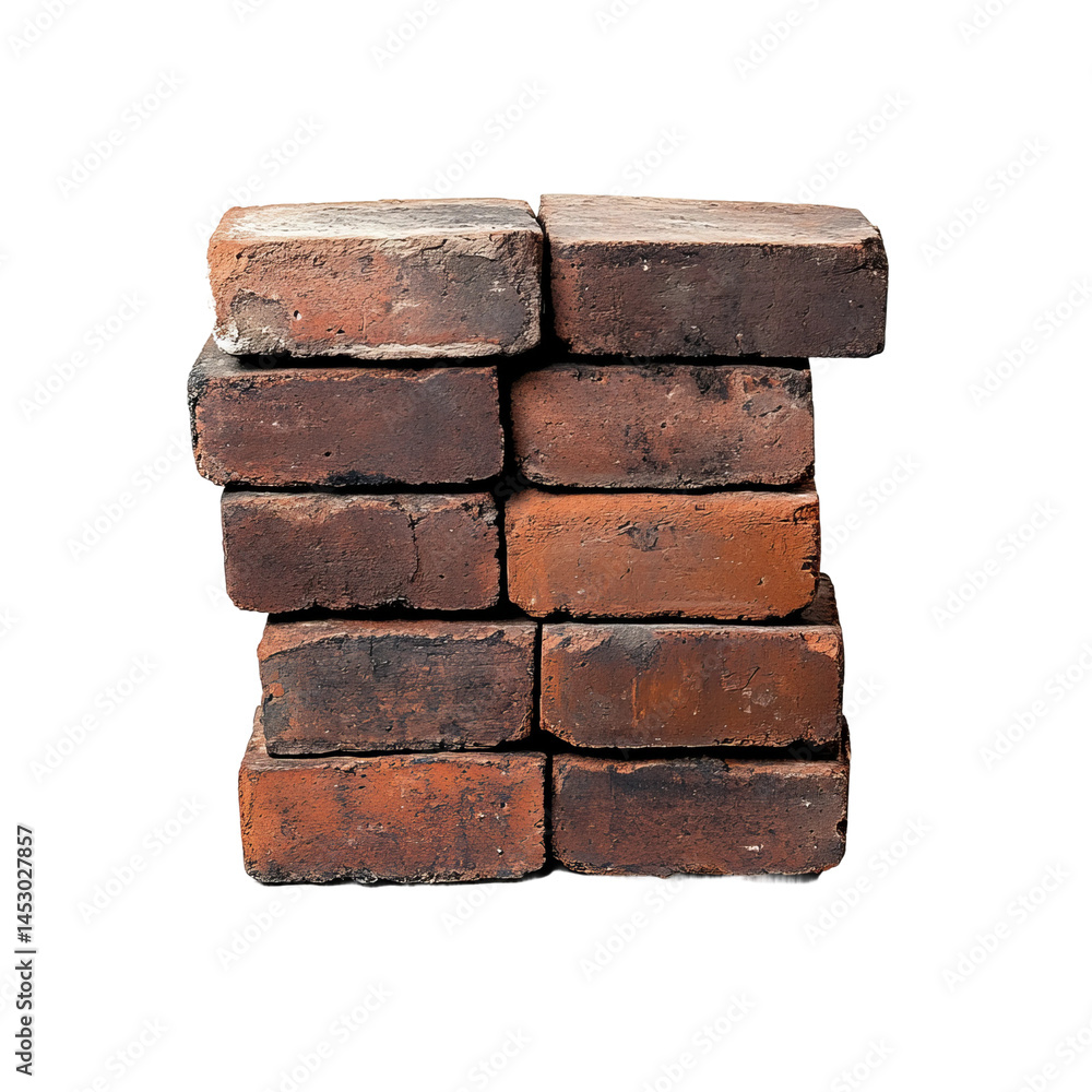 Poster a stack of rustic red bricks, ready for construction. the bricks display varying shades and textures