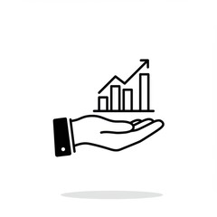 Hand holding graph showing growth on white background