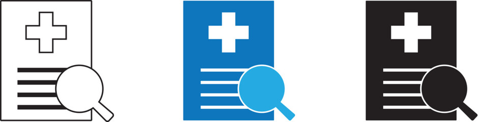 Medical card icon. Insurance card. Medical record, diagnosis. Add file. Profile symbol. Document. Vector illustration.