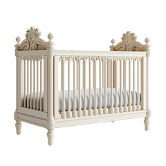 Elegant Baby Crib: A classic, ornate baby crib crafted from high-quality wood, features delicate carvings and a regal design, promising a peaceful sleep for your little one.