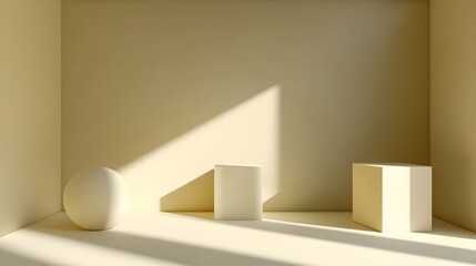 Obraz premium Minimalist Beige Room with Geometric Shapes Product Display