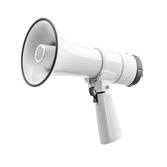 Amplified Announcement: A sleek, white megaphone, a symbol of communication and proclamation, set against a clean backdrop, ready to broadcast messages, capturing the essence of powerful announcement.