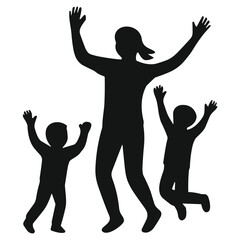 silhouette of a jumping family