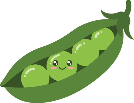 Cute green peas in pod with smiling face vector illustration for food and nature design elements 