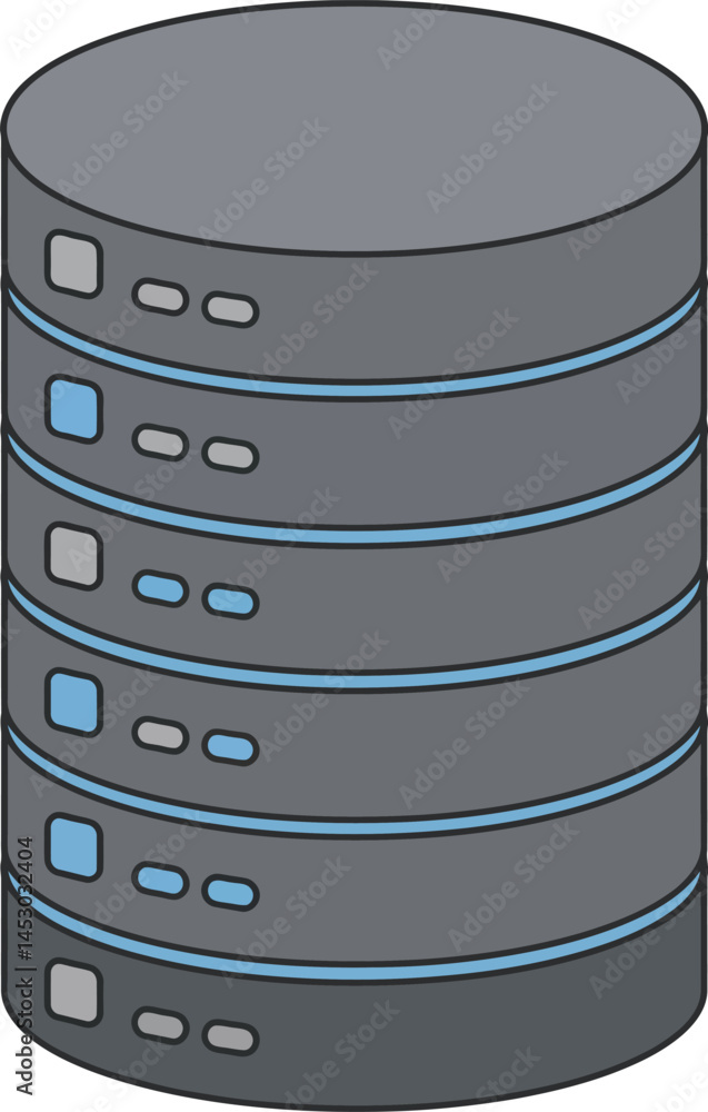 Poster data server stack with blue indicator lights technology illustration in isometric style for technolo