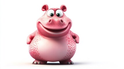 Pink cartoon hippo, happy expression