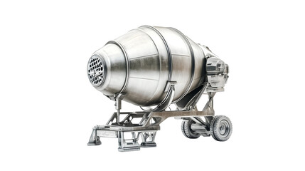 A sleek metallic concrete mixer on wheels ideal for construction and industrial projects