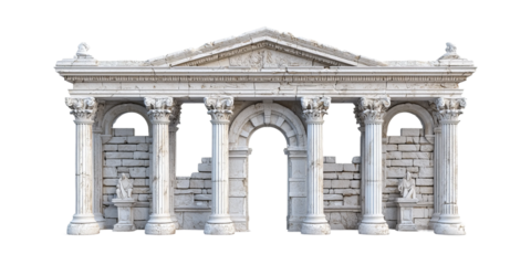 Ancient Architectural Marvel: A detailed depiction of a weathered, classical structure, showcasing the artistry and history of ancient architecture.