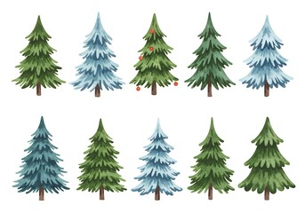 Obraz premium Winter Wonderland: Twelve Watercolor Christmas Trees AI Generated