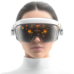 Woman using augmented reality ar glasses for metaverse digital technology on transparent background