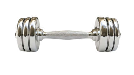 A shiny metallic dumbbell isolated on a black background ideal for fitness gym and workout c