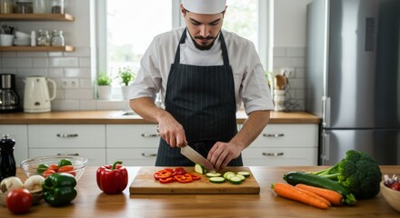 Chef preparing fresh vegetables in a modern kitchen for healthy meal prep