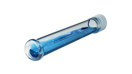 A transparent cylindrical container filled with blue liquid ideal for scientific medical or