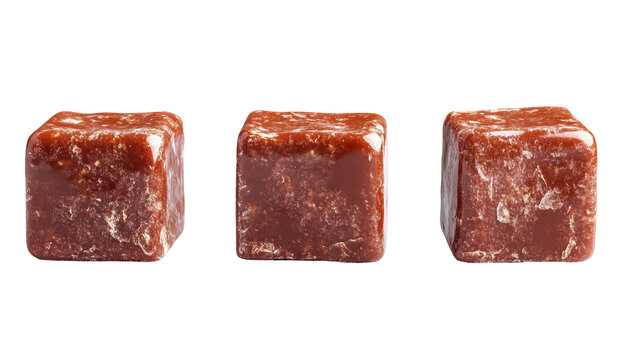 Brown Sugar Cubes on White Background for Culinary Use