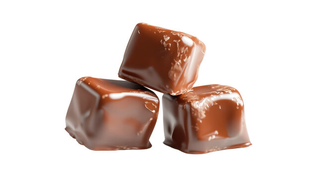 Three Rich Chocolate Pieces Stacked on a Transparent Background