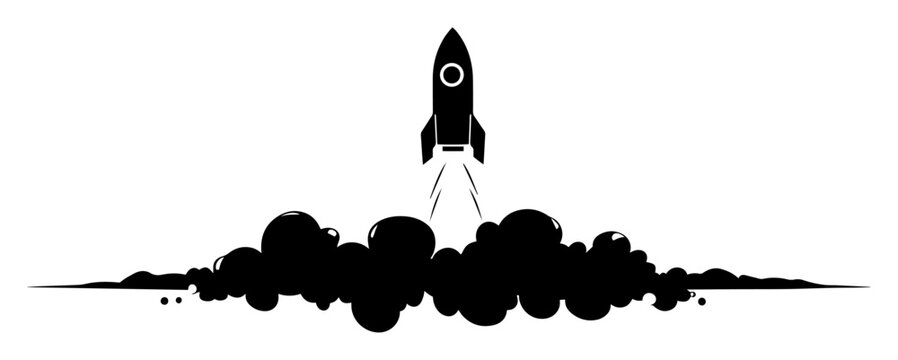 rocket launching with smoke clouds silhouette