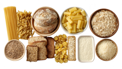 Carbohydrate group png in topview transparent no background in healthy food concept.