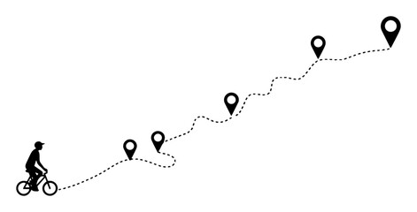 cyclist on dotted path with navigation markers silhouette