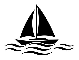 sailboat on wavy sea silhouette vector engraving shape