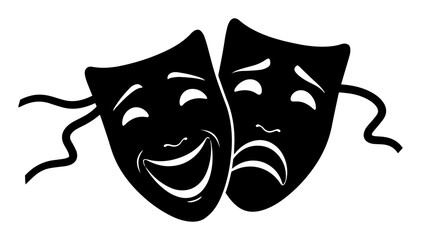 comedy and tragedy theater masks in dramatic silhouette illustration