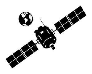 satellite orbiting around earth planet in space silhouette design © Camel