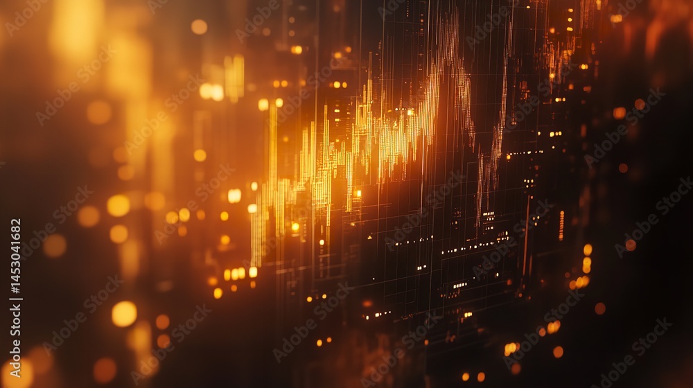 Poster abstract golden data stream digital technology background art glow lines shiny image trend orange