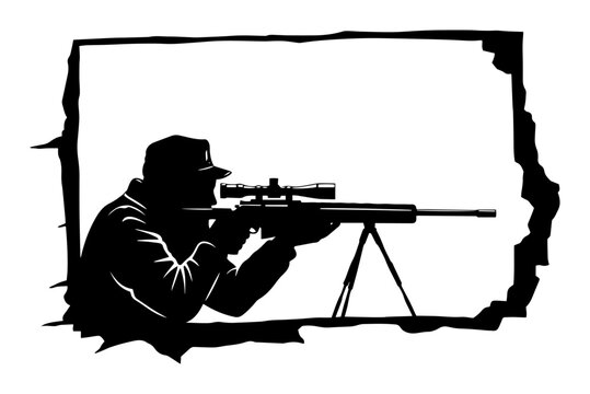 black silhouette sniper aiming rifle clip art preview