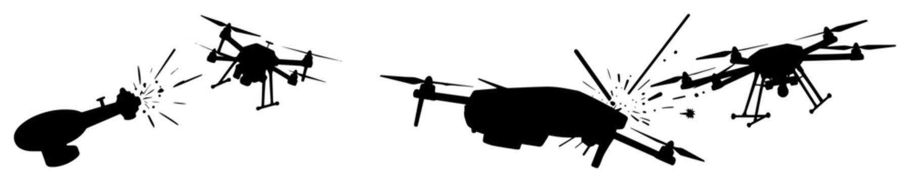 combat drones attacking with explosions silhouette