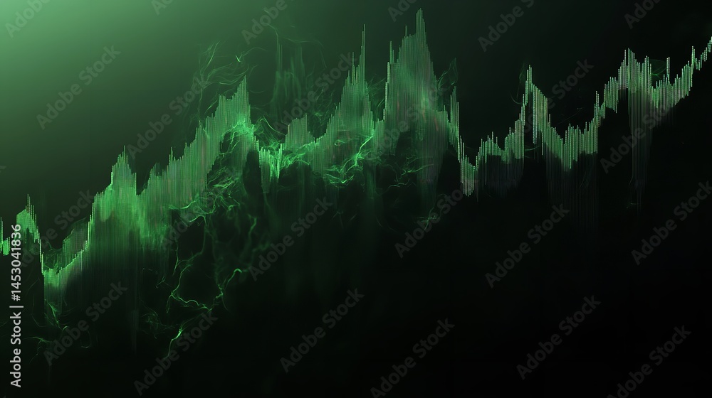 Poster abstract green digital stock market data chart background wave dark glow trend graph lines curve
