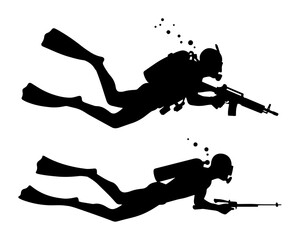 combat scuba divers with weapons silhouette vector © Camel
