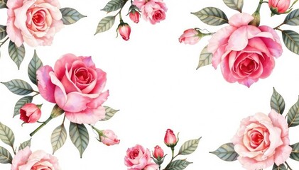 Delicate watercolor roses & leaves, repeating pattern, rose pattern, botanical, seamless floral