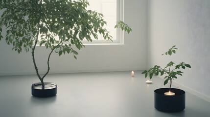 Serene Minimalist Room Plants Candles Interior Design