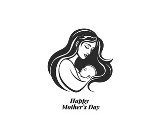 Mother’s Day Love Illustration  Simple Vector of Mom and Child Embrace in Line Art Style.