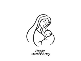 Loving Mother Holding Newborn  Black and White Line Art for Mother’s Day Projects.