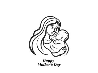Loving Mother Holding Newborn  Black and White Line Art for Mother’s Day Projects.