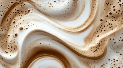 Creamy coffee swirl texture closeup detailed latte art brown white hot milk foam food cafe rich drink
