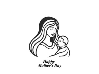 Minimalist Mom and Baby Silhouette – Mother's Day Vector Design for Gifts, Cards & Ads.