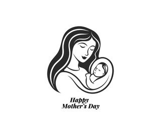 Minimalist Mom and Baby Silhouette – Mother's Day Vector Design for Gifts, Cards & Ads.