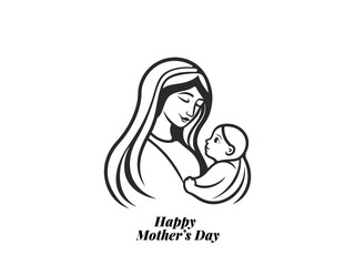 Minimalist Mom and Baby Silhouette – Mother's Day Vector Design for Gifts, Cards & Ads.