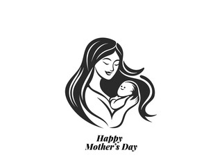 Minimalist Mom and Baby Silhouette – Mother's Day Vector Design for Gifts, Cards & Ads.