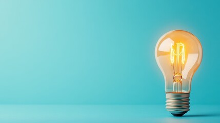 An artistic close-up of a glowing vintage light bulb set against a soothing blue backdrop, reflecting creativity and warmth, perfect for design and innovation themes.