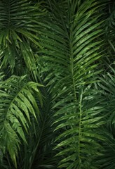 Intricate palm leaf texture, vibrant green hues, tropical detail, leaves, macro, botanical