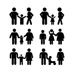 a set of icons depicting human figures, men, women, children, families, adults, families with children, the elderly, people in a wheelchair, with vision problems, health, flat vector illustration
